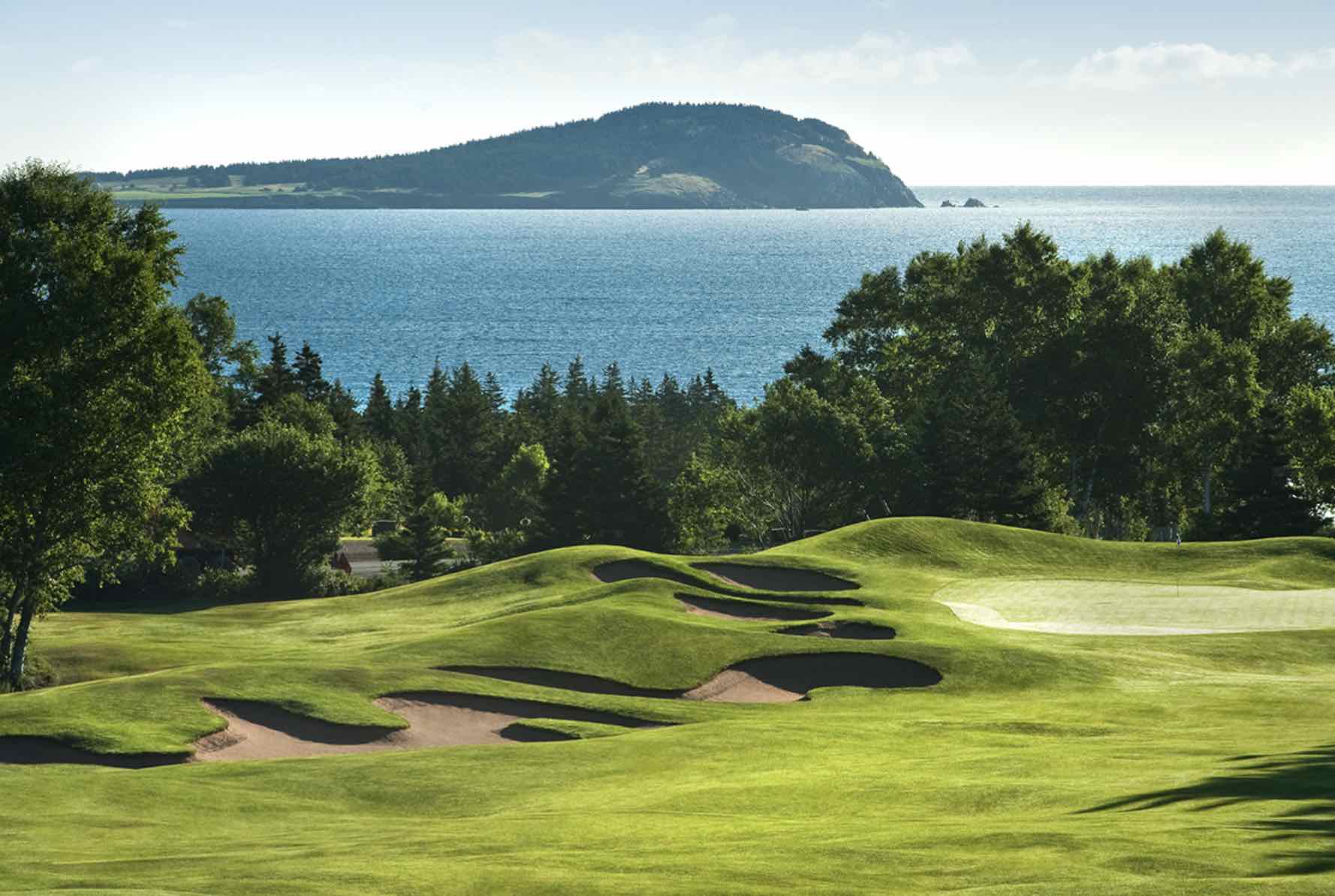 The golf course at Keltic Lodge with ocean view