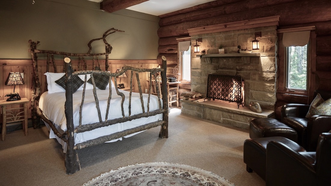 ​Fireplace Junior Suite at Trout Point Lodge one of the top cool places to stay in Nova Scotia